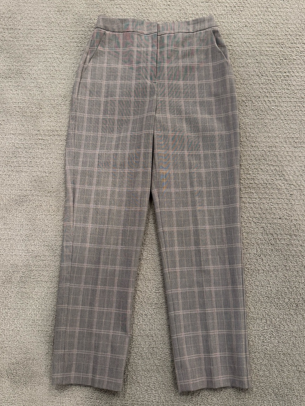 Express Gray Plaid Straight-Leg Pants with Pink Windowpane